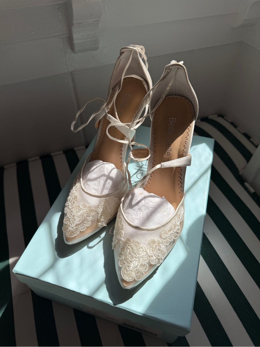 Bella Belle White Lace Pointed-Toe Heels with Ankle Tie